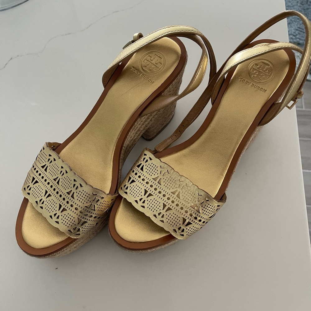 Gorgeous Tory Burch Gold Wedges